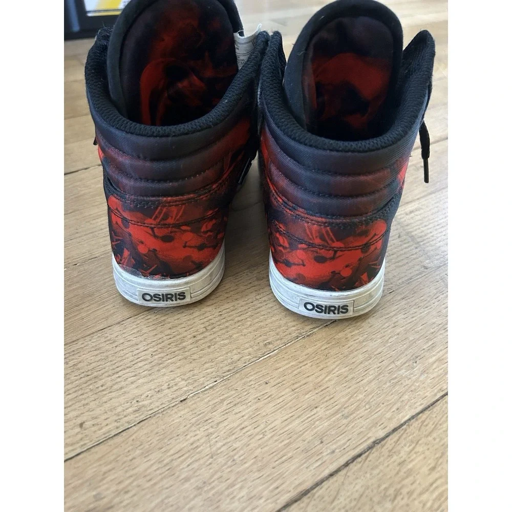 Osiris NYC 83 Vulk Youth Size 3 Black Red High Top Skate Sneakers Molten Lava